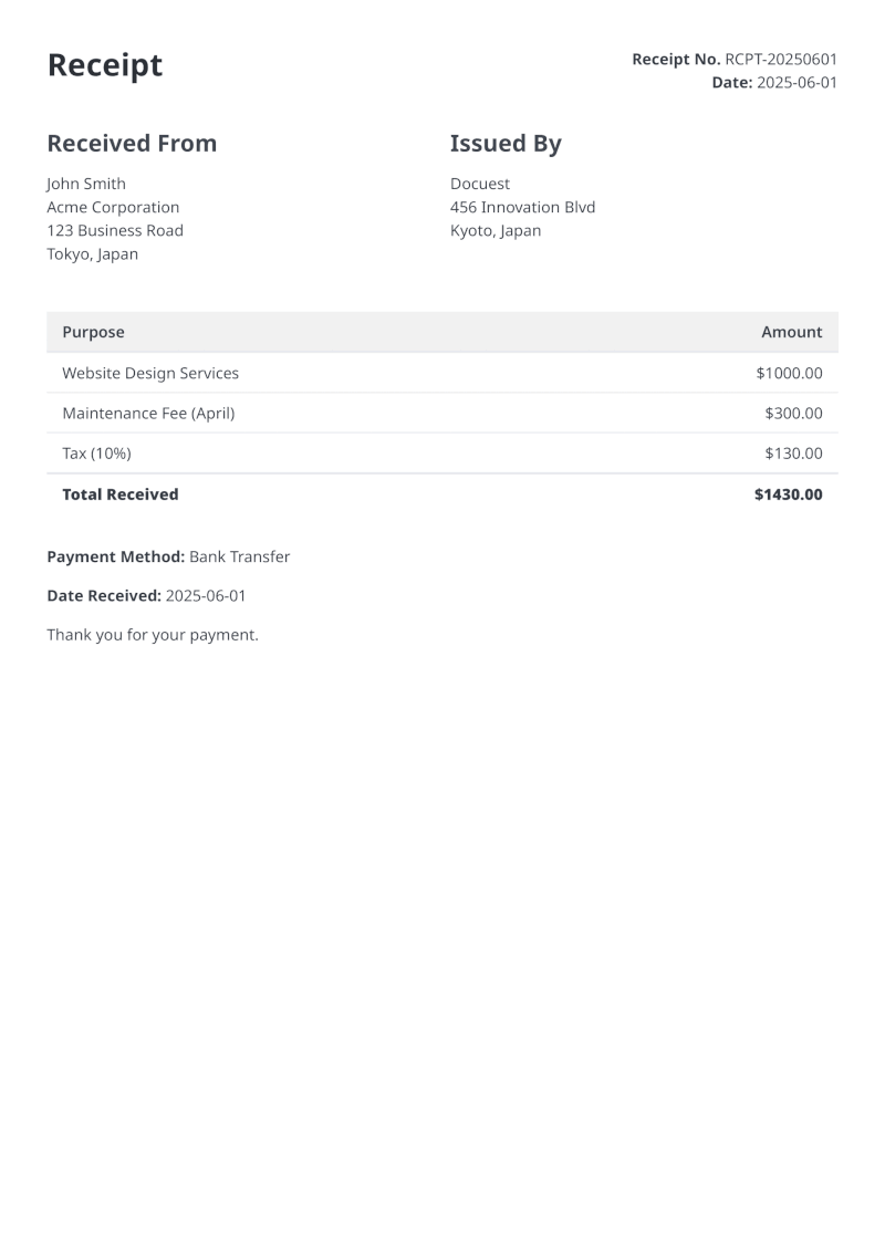 Receipt HTML Template